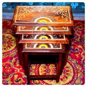 Nesting Table Inlay Sun Flower (Set Of 4)
