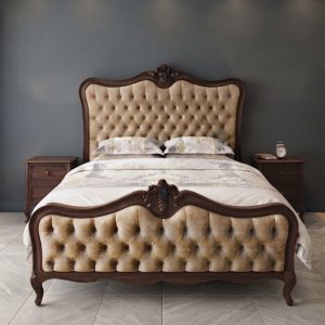 Handcrafted solid Sheesham wood Classic Velvet Tufted Victorian Bed Set with hand carvings from Chiniot Furniture