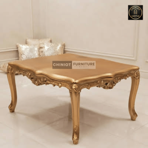 Handcrafted Royal Classic Gold Polished Wooden Center Table Set with intricate carvings and gold polish from Chiniot Furniture