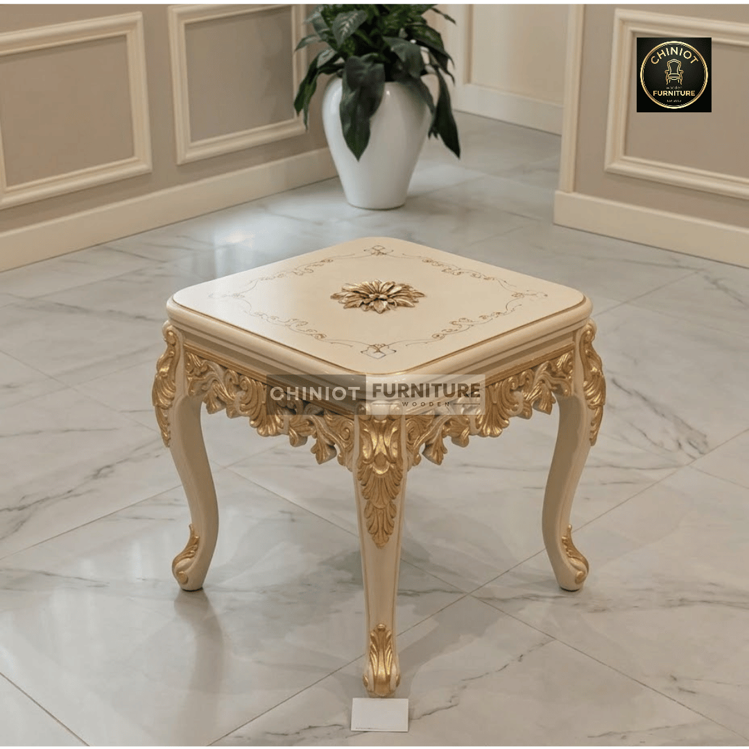 Handcrafted and Hand-Painted Antique Ivory Victorian Center Table Set by Ustad Akhtar Abbas from Chiniot Furniture