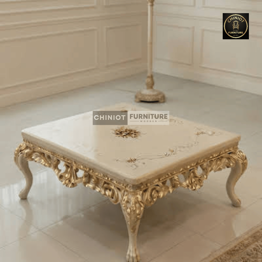 Handcrafted and Hand-Painted Antique Ivory Victorian Center Table Set by Ustad Akhtar Abbas from Chiniot Furniture